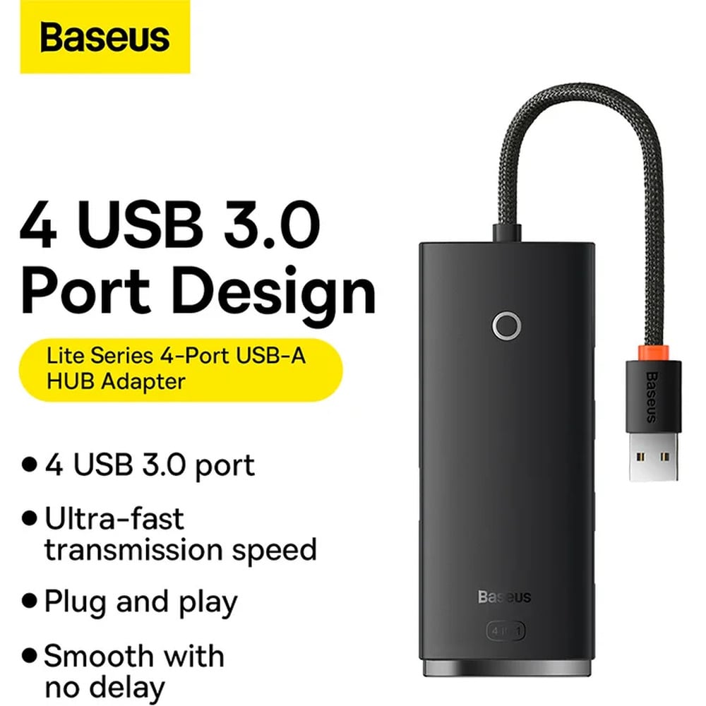 Baseus Lite Series 4-Port USB-A Hub Adapter with 25cm Cable