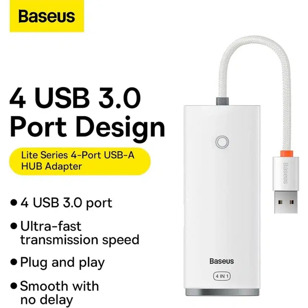 Baseus Lite Series 4-Port USB-A Hub Adapter with 25cm Cable
