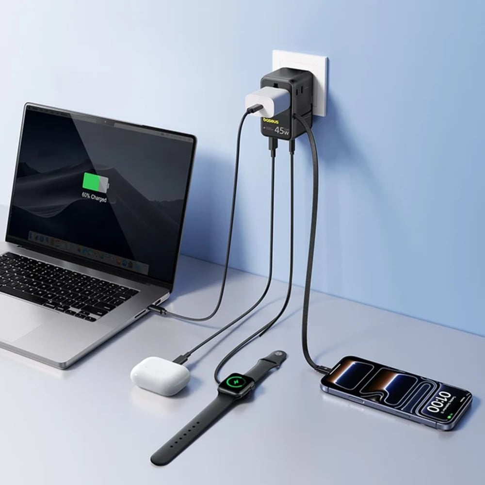 Baseus Picogo 45W 6-in-1 Universal Travel Adapter with Retractable Cable