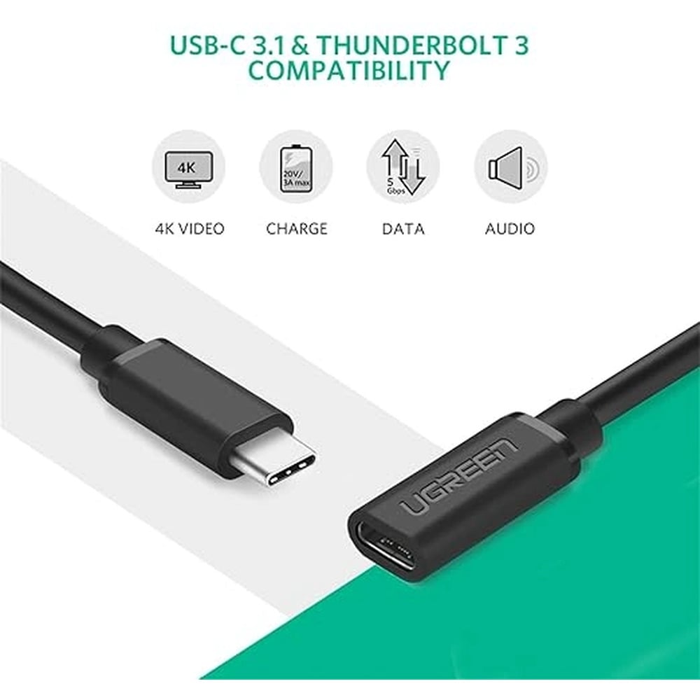 UGREEN 10387 Type-C Male to Type-C Female Audio &amp; Video USB Extension 1M Cable