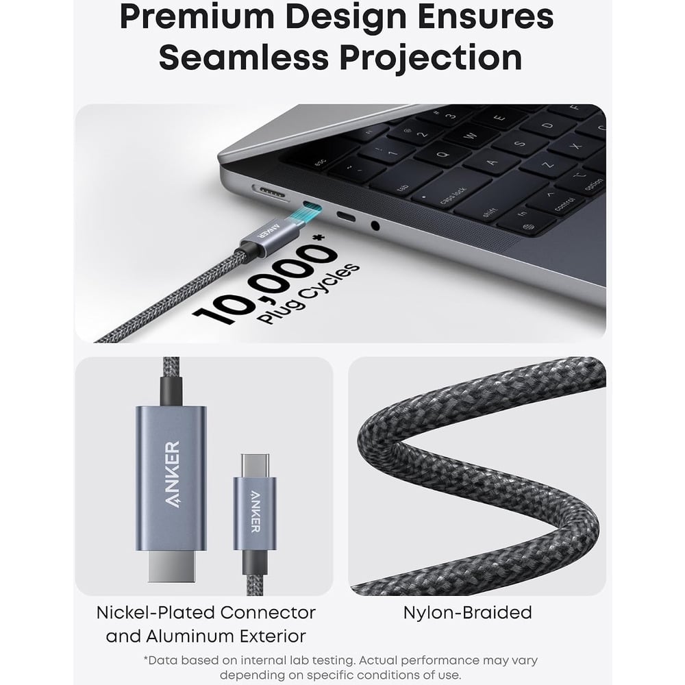 Anker A87E0H11 Nano USB-C to 4K HDMI 3ft Braided Cable