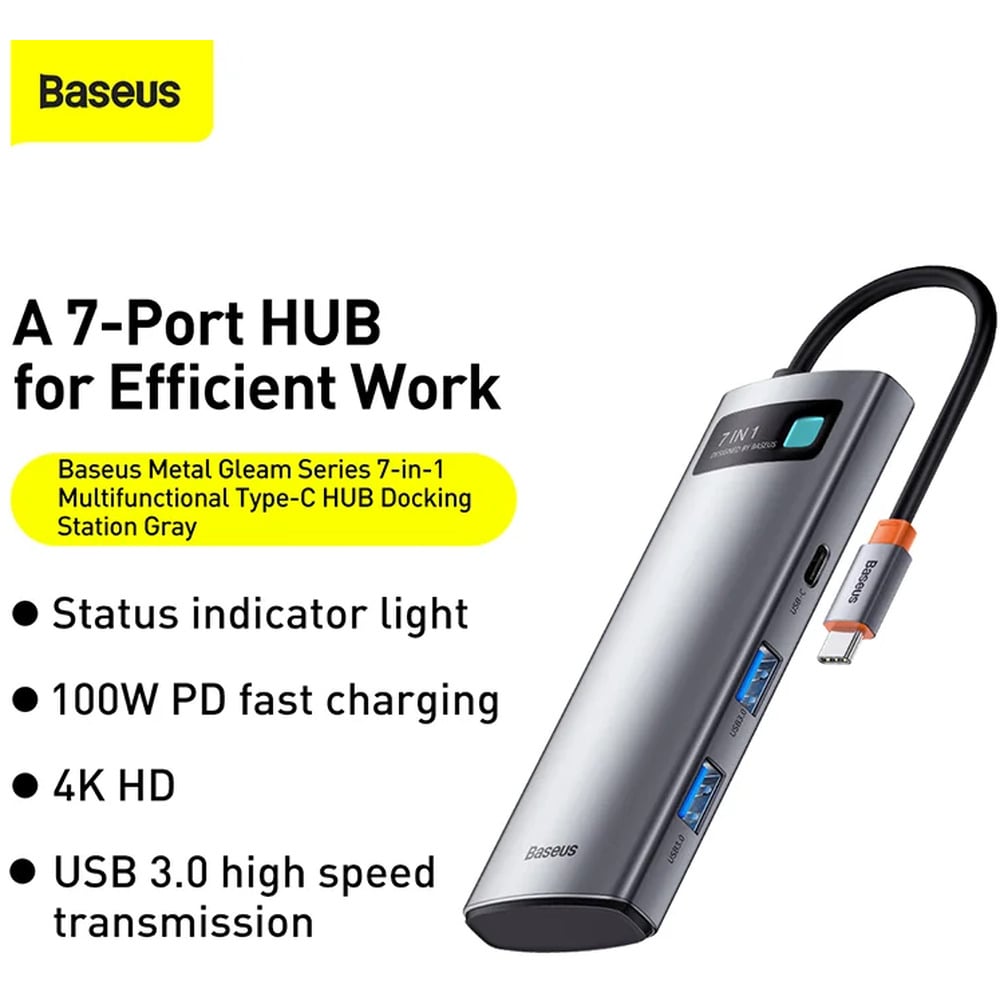 Baseus StarJoy Series 7-in-1 Type-C to USB 3.0*2 / HDMI*1 / SD & TF Card Reader / Type C data Transfer*1 / Type C PD*1 Hub Multifunctional Docking Station