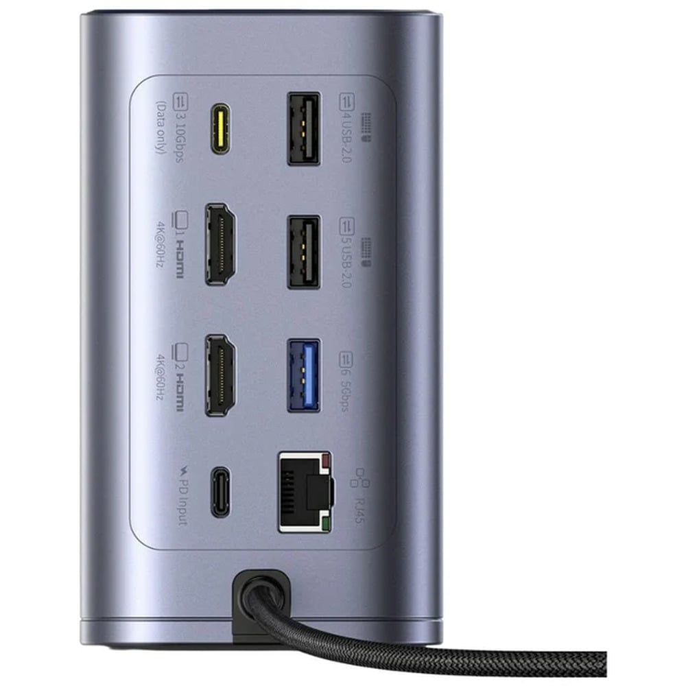 Baseus NU1 Air Spacemate 12-in-1 USB-C to 2*HDMI 4K@60Hz + 2*USB-C (10Gbps) + 2*USB-A (5Gbps) + 2*USB-A (480Mbps) + 1*RJ45+SD/TF 3.0 + 1*USB-C (PD) Docking Station