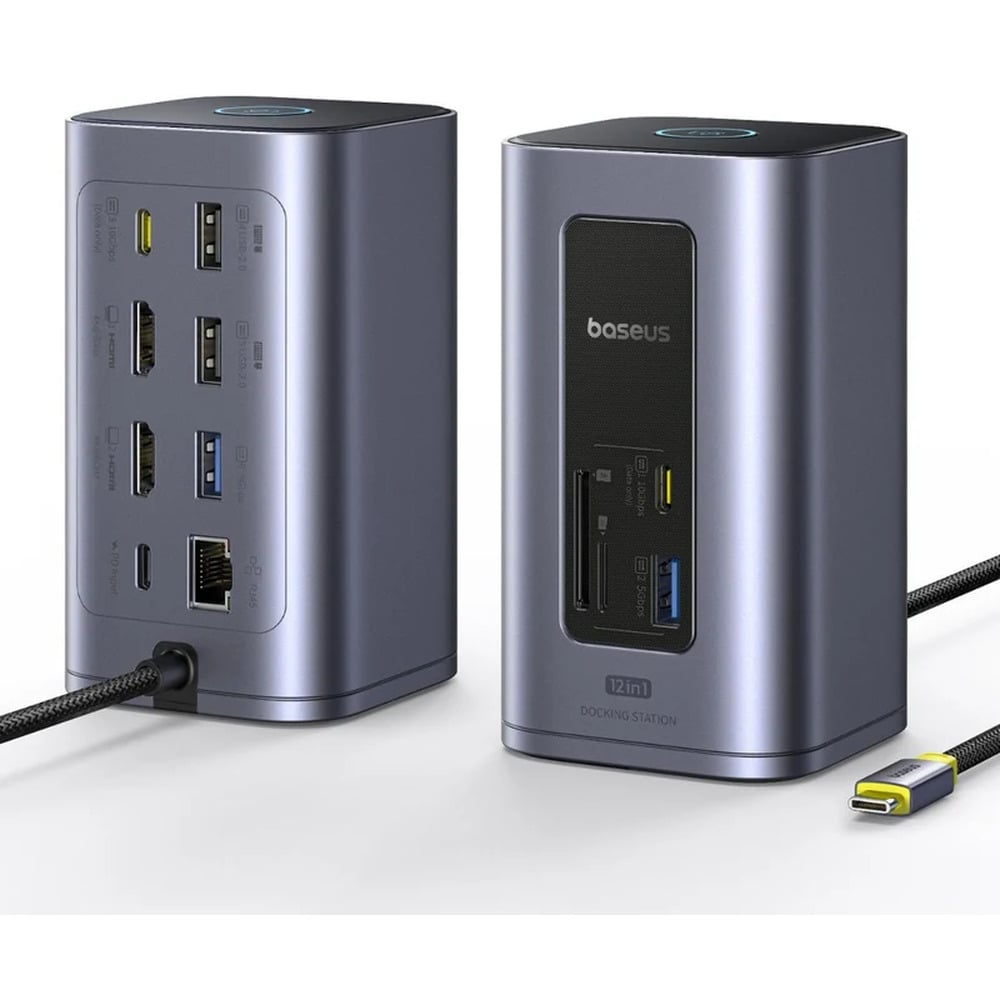 Baseus NU1 Air Spacemate 12-in-1 USB-C to 2*HDMI 4K@60Hz + 2*USB-C (10Gbps) + 2*USB-A (5Gbps) + 2*USB-A (480Mbps) + 1*RJ45+SD/TF 3.0 + 1*USB-C (PD) Docking Station